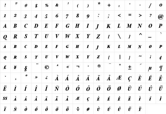 StonePrint Regular  glyph index