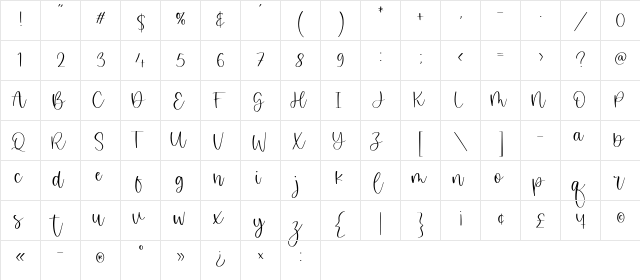 Misty Cloud Regular  glyph index