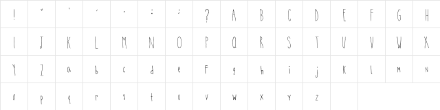 Skinny Rae Regular  glyph index