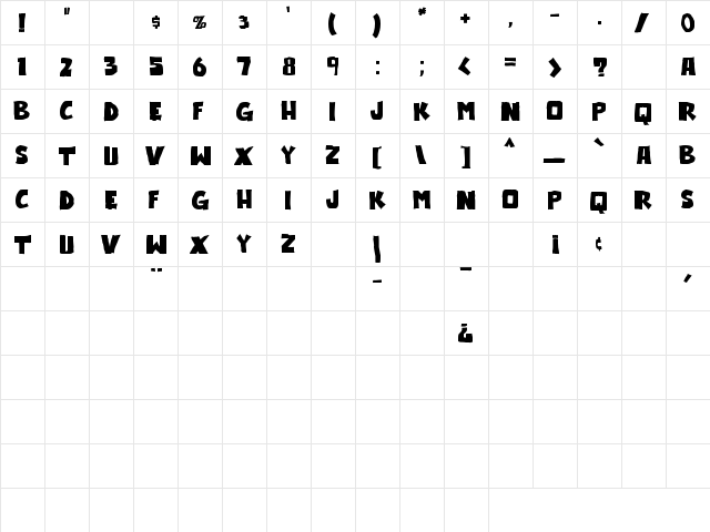 outlander Regular  glyph index