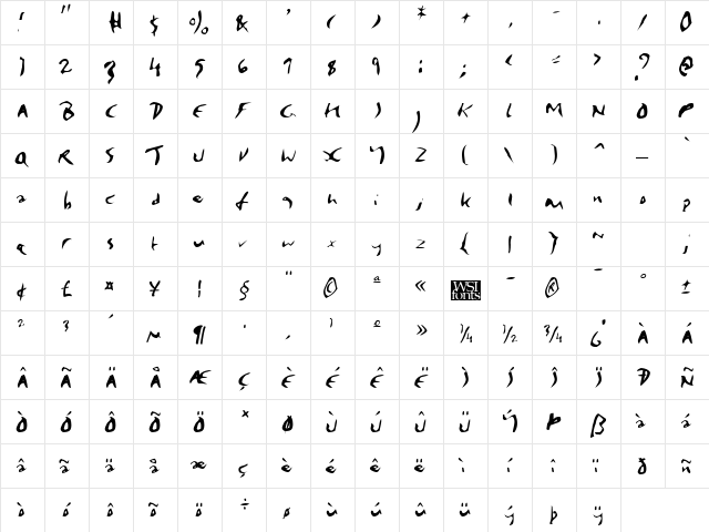Elmore Regular  glyph index