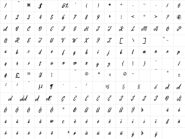 Qadisah (personal use) Regular  glyph index