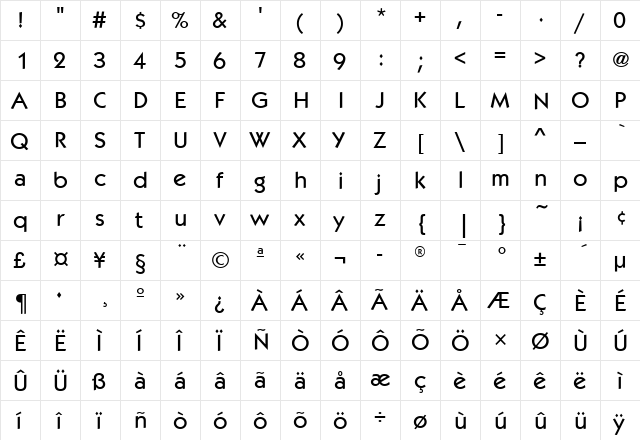 KabelMdITC Medium  glyph index