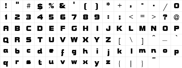 Brock Bold  glyph index