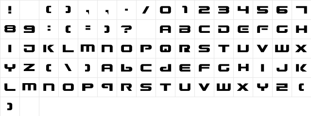 Gunship Regular  glyph index