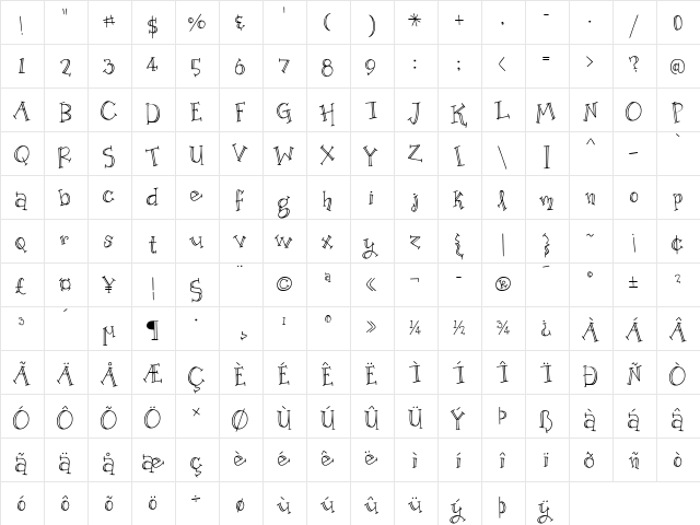 Organic Fridays Lined Regular  glyph index