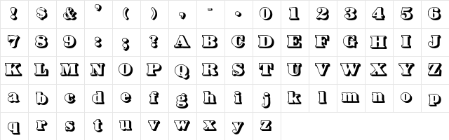 Barnum Hollow Regular  glyph index