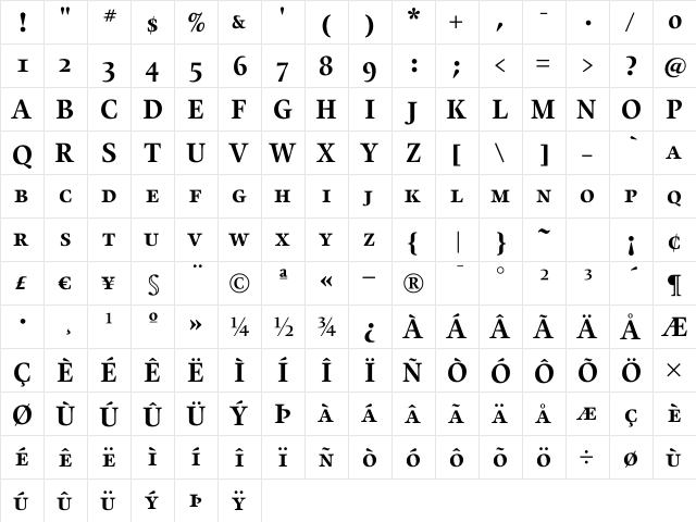 Alias UnionSC Bold Regular  glyph index