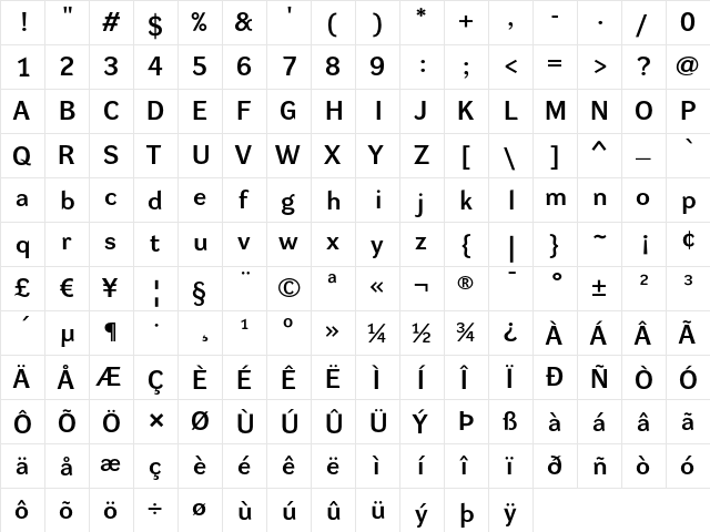 DynaGrotesk DE Regular  glyph index