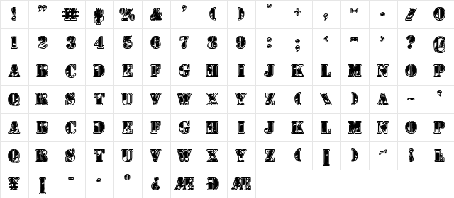 1st Cav II Regular  glyph index