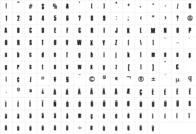 Plakette-DemiBold Regular  glyph index