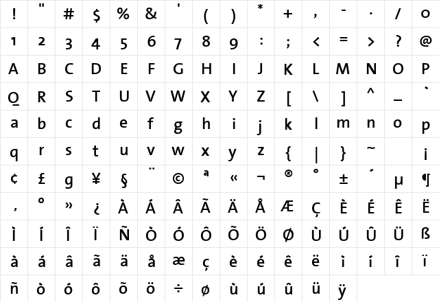 TheSansSemiBold-Plain Regular  glyph index