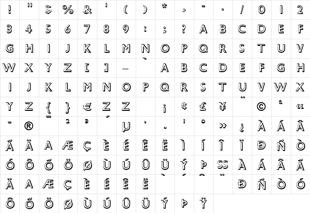 Gill Sans Shadowed Shadowed  glyph index