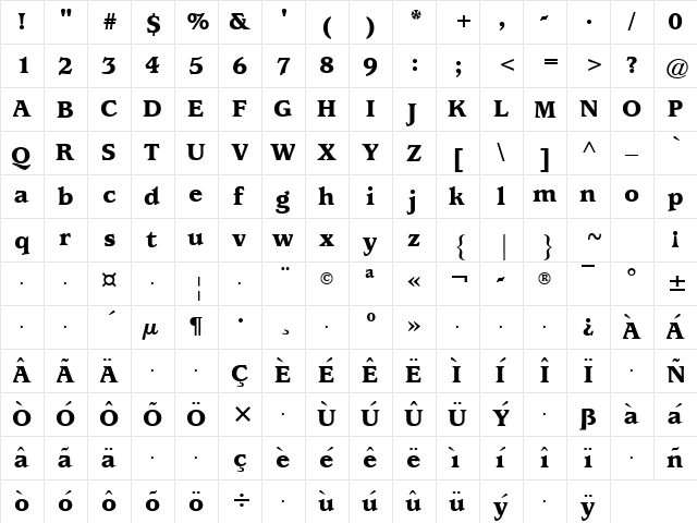 Empire Regular  glyph index