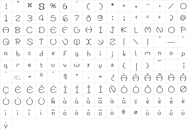ZirkleOne Roman  glyph index