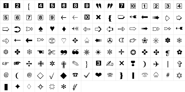Zapf Dingbats Three Hundred BQ Regular  glyph index