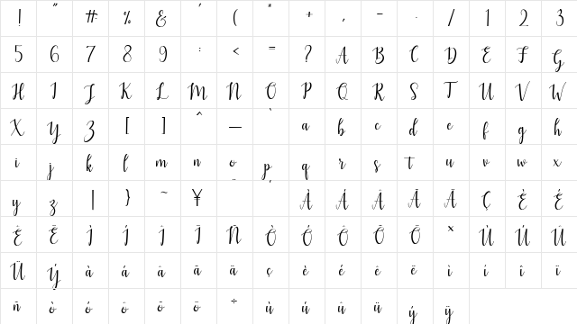 Mezabetto Regular  glyph index