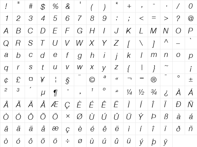 ContextRepriseLightSSK BoldItalic  glyph index