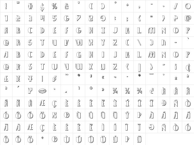 Nathan Brazil 3D Regular  glyph index