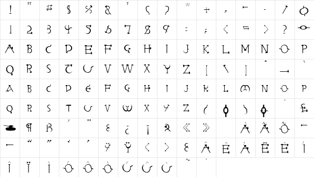 CommieFont Regular  glyph index