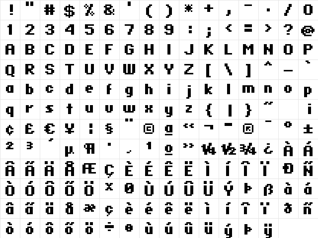 standard 07_65 Regular  glyph index