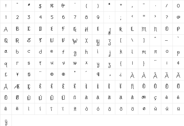 AkashiMF Regular  glyph index
