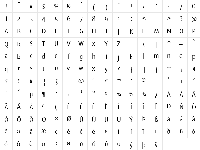 Shaker Regular  glyph index