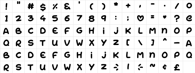 Rise & Shine Regular  glyph index
