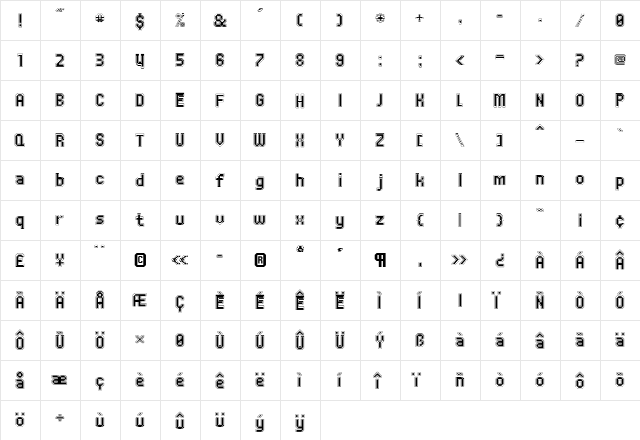 UNDA Regular  glyph index