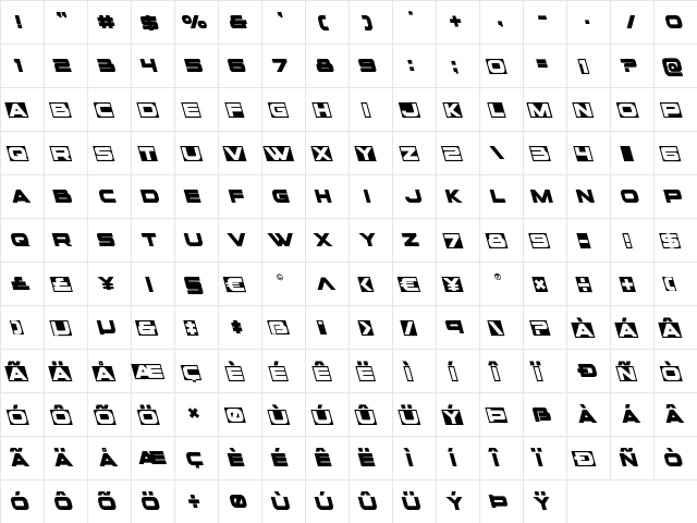 voxBOX Leftalic Italic  glyph index