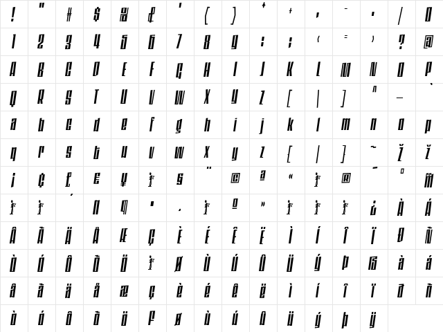 DaleysGothic Italic  glyph index