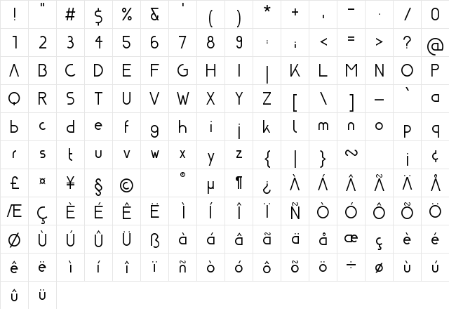 Nasa21 Regular  glyph index