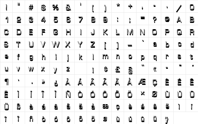 EurostileTRegSh1 Regular  glyph index