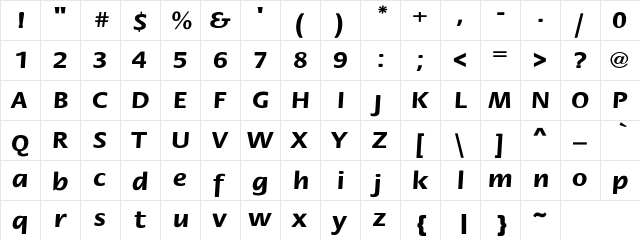 Rosamunde Extended Bold Bold  glyph index
