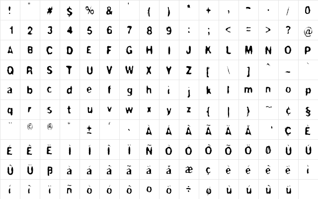 BlueVibes Medium  glyph index