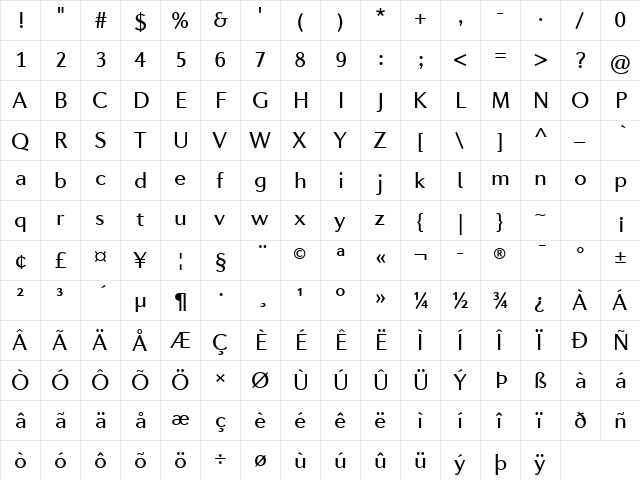 Diverda Sans Com Regular  glyph index