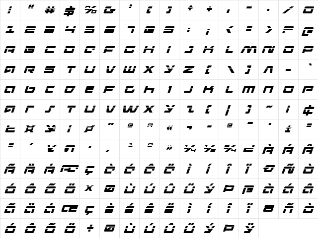 Pulse Rifle Laser Italic Italic  glyph index