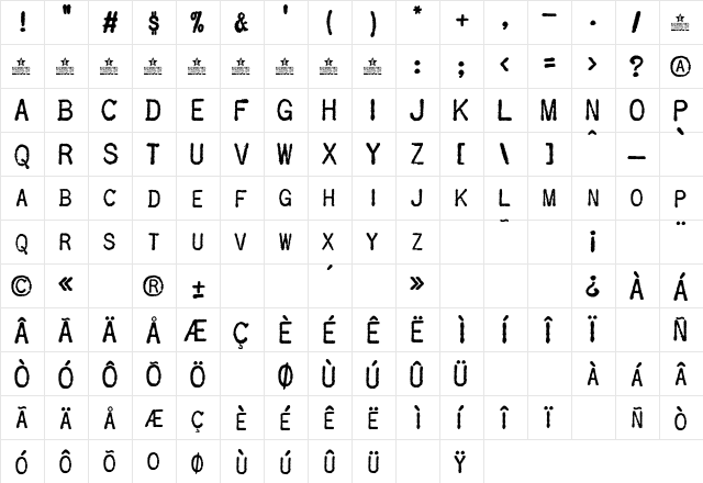 OLD TYPE PERSONAL USE REGULAR  glyph index