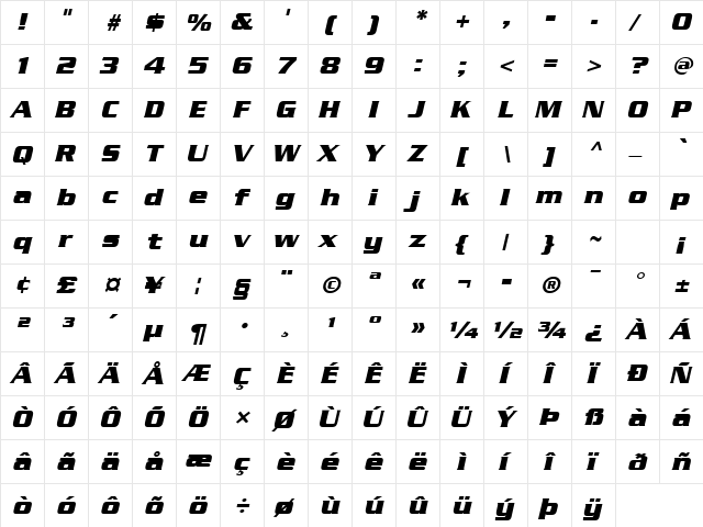 Chainlink Bold Oblique  glyph index