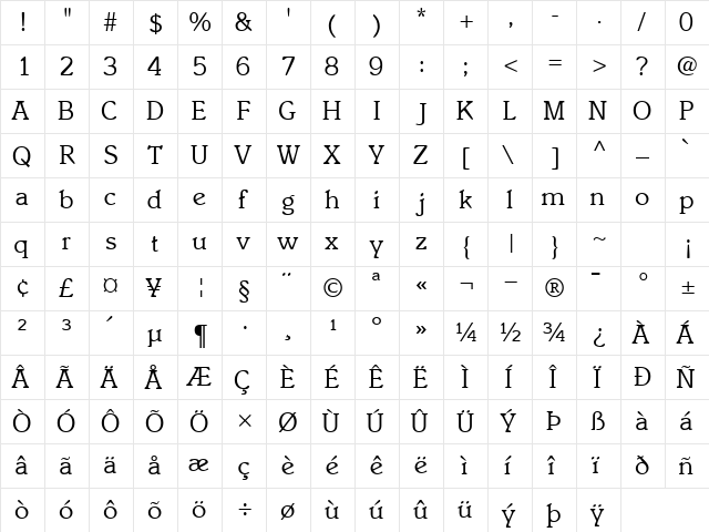 EnsembleSSK Regular  glyph index