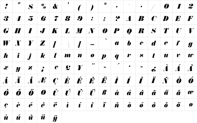 AnnlieEF-ExtraBoldItalic Regular  glyph index