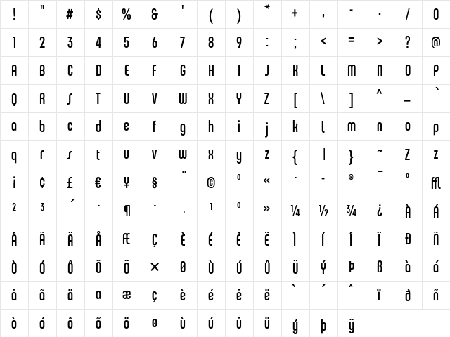 ChaletComprime-CologneSeventy Regular  glyph index