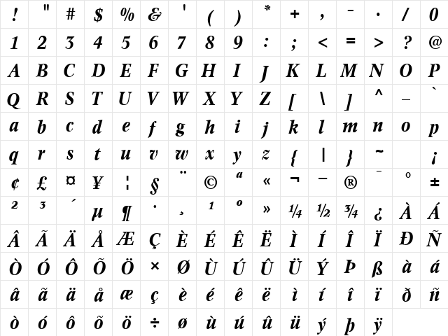 InformaticsSSK BoldItalic  glyph index