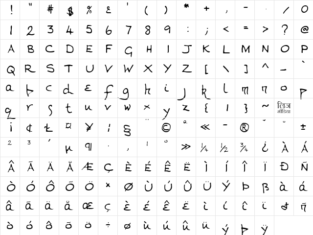 LEHN268 Regular  glyph index