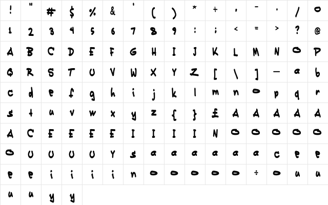 Pikikay Regular  glyph index