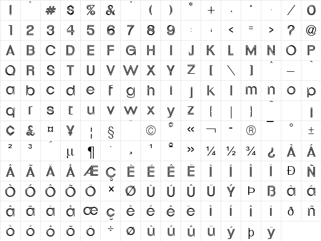 Downtown Normal  glyph index