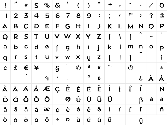 NapoliAntique Bold  glyph index