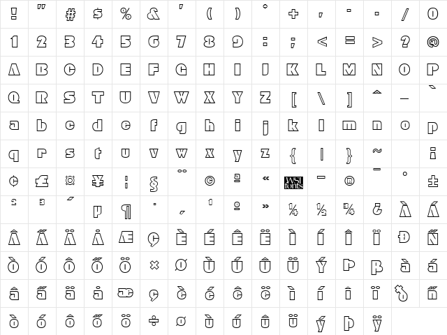 Bleucher Regular  glyph index