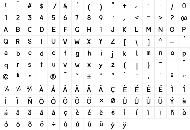 Mandinga Regular  glyph index