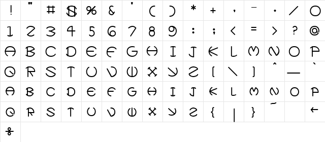 Zirkle Regular  glyph index